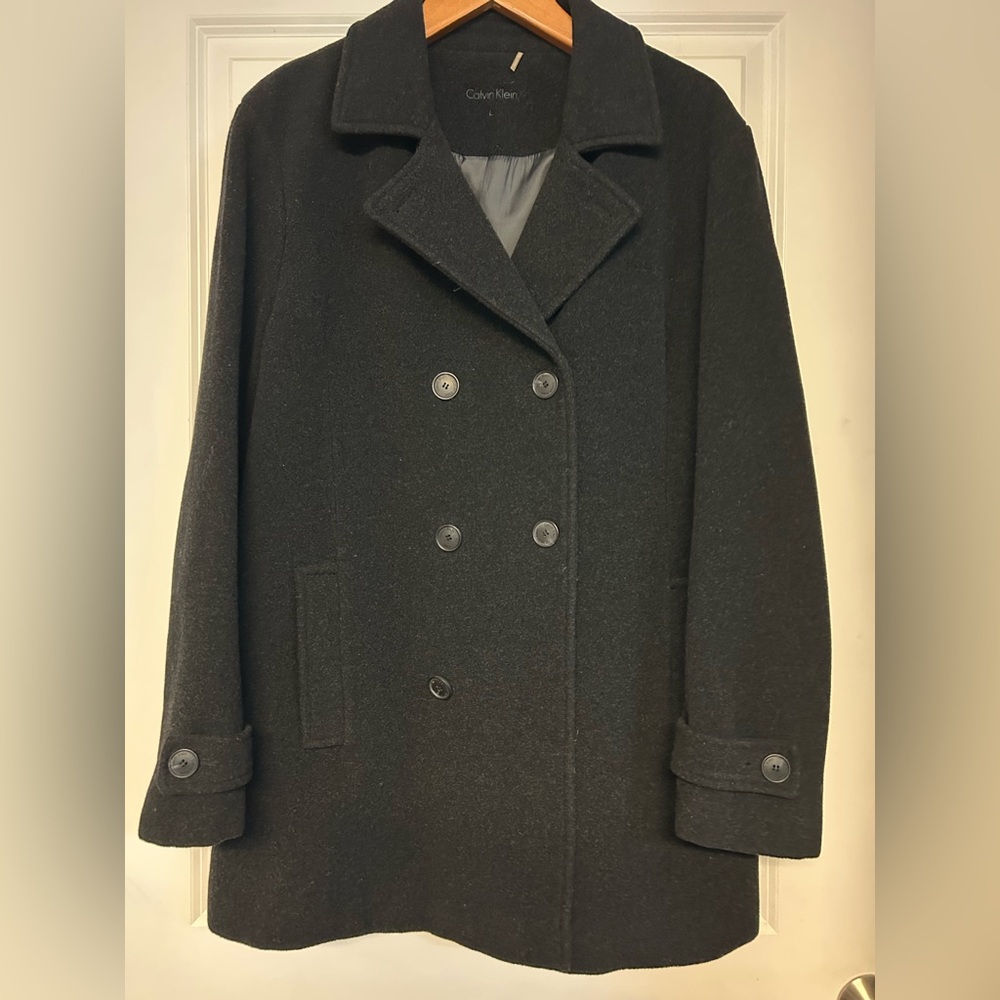 Calvin Klein Women's Black Double-Breasted Coat. 
Size Large